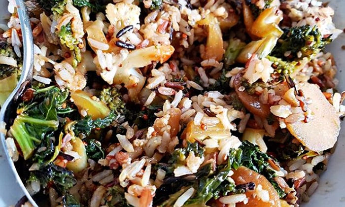 Fried Wild Rice with Quinoa and Kale