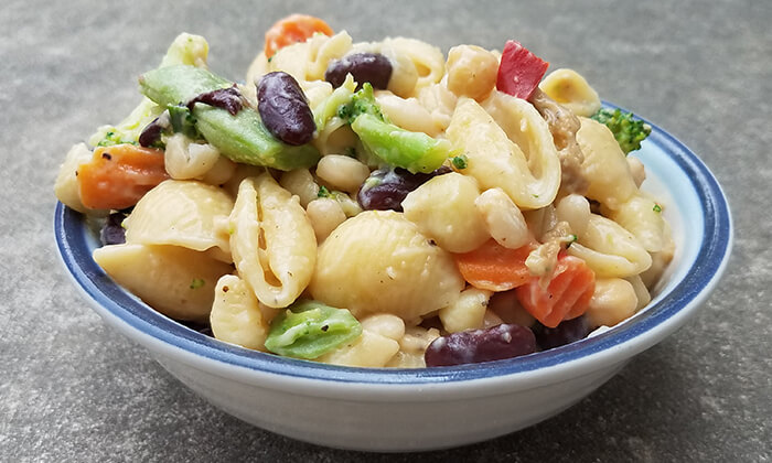 Vegan Alfredo Pasta with Mixed Vegetables and Beans