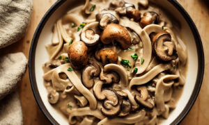 Vegan Mushroom Stroganoff in a bowl