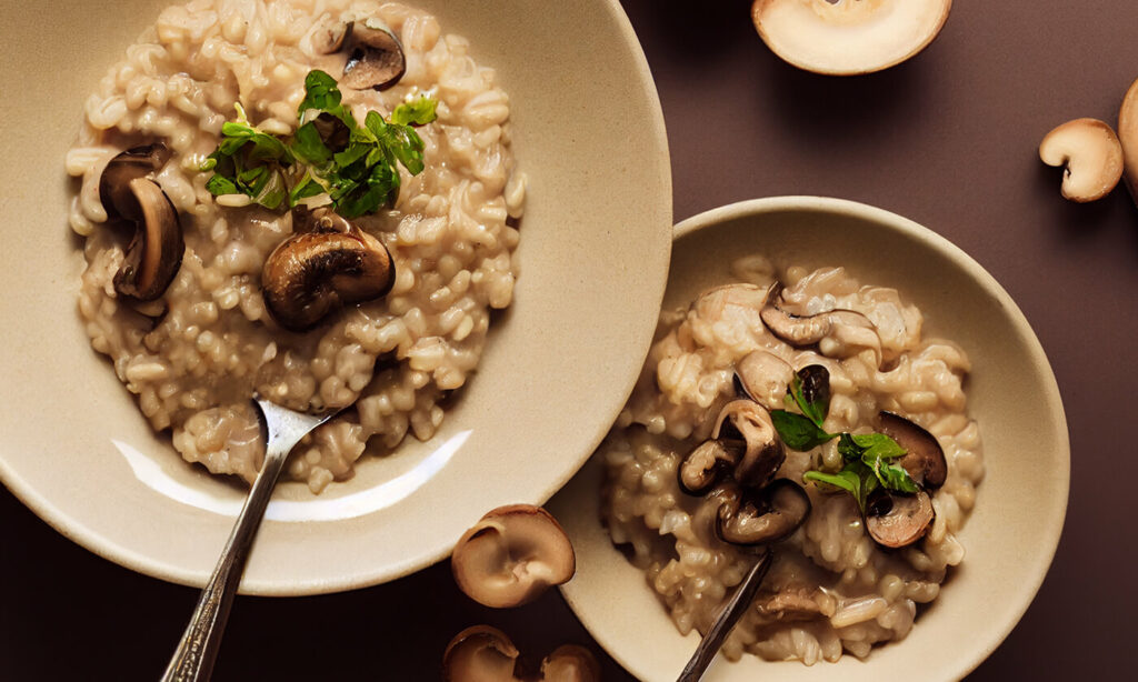 mushroom-risotto Hearty Mushroom Risotto in two bowls