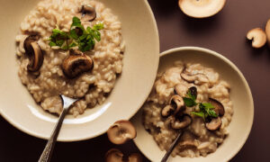 Hearty Mushroom Risotto in two bowls