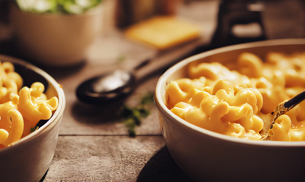 Vegan mac & cheese in a bowl