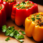 Stuffed yellow and red bell peppers