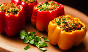 Stuffed yellow and red bell peppers