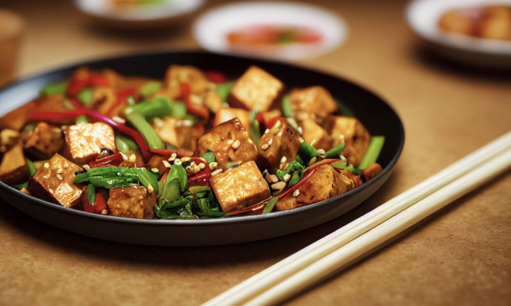 kung-pao-tofu Vegan Kung Pao Tofu with chopsticks