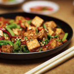Vegan Kung Pao Tofu with chopsticks