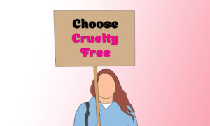 Person holding a sign that says "Choose Cruelty Free"