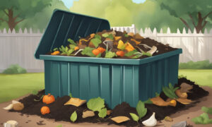 Large compost bin with fresh veggie scraps